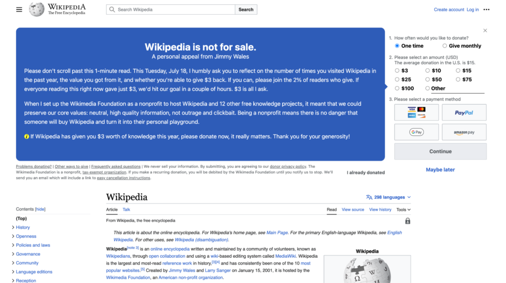 Bannière fundraising Wikipédia