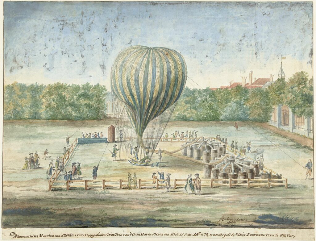 “The Launch of Blanchard’s Balloon at The Hague in 1785”